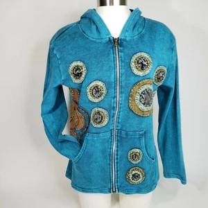 Art Studio Produce Jacke M Boho Hippie Applikation Mineral Washed Baumwolle Hoodie - Bild 1 von 12