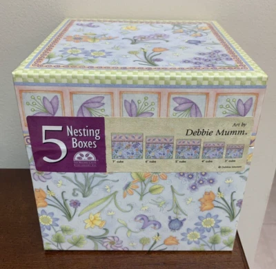 Brand New Spring Flower Floral Springtime Art Debbie Mumm Set 5 Nesting Boxes - Image 1 of 4