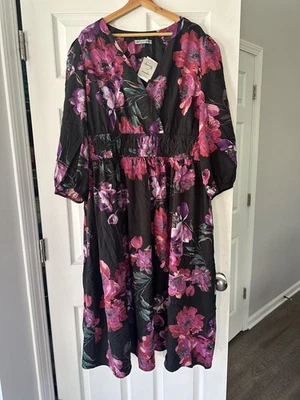 Maxi Vestido Danny & Nicole 18W Manga 3/4 Negro con Estampado Floral Nuevo Venta al por menor $84 Foto 1 de 4