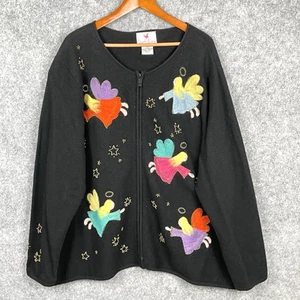 Quacker Factory Womens Cardigan Sweater Size 2X Embroidered Angels Holiday Beads - Picture 1 of 6
