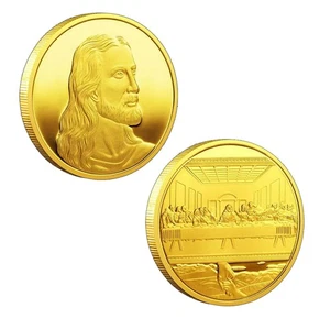 50PCS Faith Coin Last Supper Gold Plated Jesus Christ Great Religious Keepsake - Picture 1 of 8
