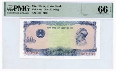 TT PK 83a 1976 BANCO ESTATAL DE VIETNAM 20 DONG PMG 66 EPQ GEMA SIN CIRCULAR Foto 1 de 2