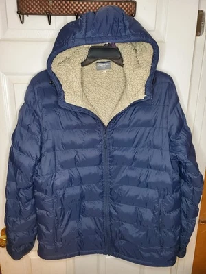 32 Degrees Heat Jacket Men's Blue Large Full Zip Sherpa Down Puffer Hooded Coat - Image 1 of 4