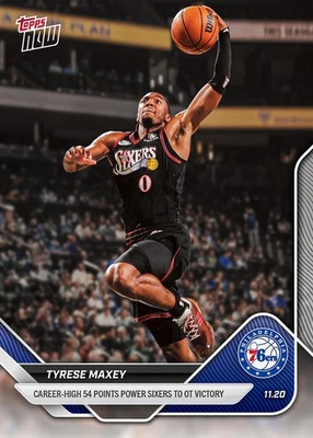 2025/26 NBA Topps Now 59 TYRESE MAXEY CAR HIGH 54 PTS PHILADELPHIA 76ERS PRESALE - Image 1 of 2