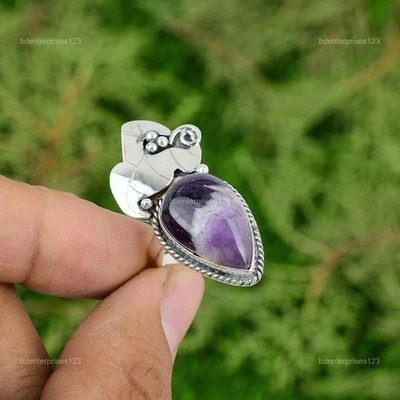 Pear Chevron Amethyst Gemstone Stackable Bezel Ring Jewelry Sterling Silver US 7 - Image 1 of 4