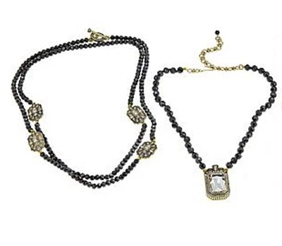 H.D.  DECO TRILOGY Juego de collar con cuentas negro (jet/claro) Juego de 2 piezas Foto 1 de 4