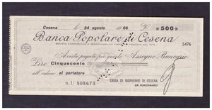 Assegno Bancario Banca Popolare di Cesena 1966 500 L. - Picture 1 of 1