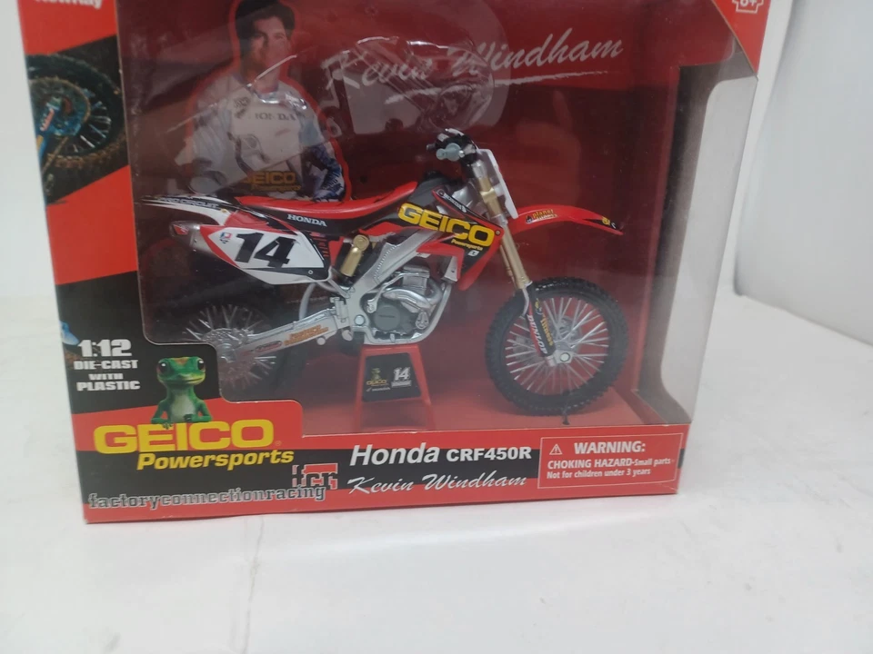 New Ray Geico Powersport Honda CRF450R Kevin Windham #14 1:12 Diecast  - Image 1 of 4