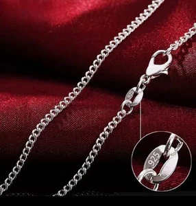 100% Real 925 Curb Ladies Necklace Real 925 Silver Women 1mm 50cm Long - Picture 1 of 4