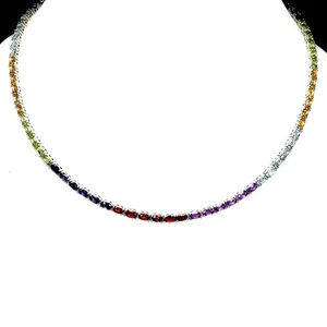 925 Sterling Silver Necklace Oval Peridot Amethyst Citrine Gemstone Jewelry - Picture 1 of 13