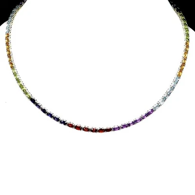 925 Sterling Silver Necklace Oval Peridot Amethyst Citrine Gemstone Jewelry - Image 1 of 4