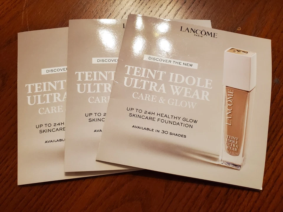 3 Lancome  Teint Idole Ultra Wear Care & Glow Sample Card-4 Shades - Image 1 of 1