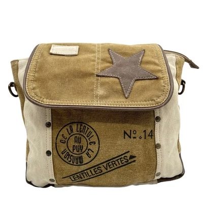 Myra Bag Beige And Olive Green Canvas Vintage Crossbody - Image 1 of 4