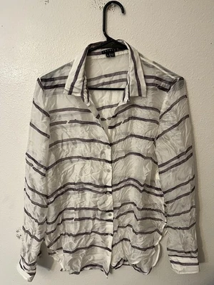 Theory Womens Semi Sheer Button Up Shirt White 100% Cotton Office Workwear. L — 第 1/4 张图片