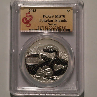 Tokelau 1 Oz Silver Year of the Snake S$5 PCGS MS70 Mint State 70, Rare - Image 1 of 2
