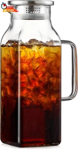 2 Quart (2 Liter 68 Oz) Square Glass Pitcher with Lid and Spout, Water Pitchers - Picture 1 of 12