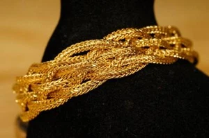 Vintage Costume Jewelry MONET Fancy Woven Braided Multi Chain Gold Tone Bracelet - Picture 1 of 5
