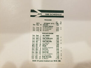 New York Jets 1980 NFL Football Pocket Schedule - Team