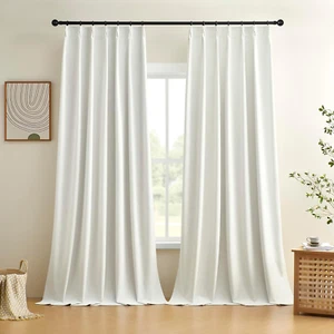 Pinch Pleated Linen Blackout Curtains Two Pages,108 Inches Long,100% Blackout,Te - Picture 1 of 9