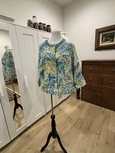 Ruby Rd. Colorful Leaf Print Full Zip Jacket 3/4 Sleeves Size 20W - Picture 1 of 5