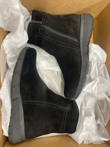 La Canadienne Boots Womens 6/7 Black Leather Suede Wedge Zip Up Winter Shoes - Picture 1 of 3