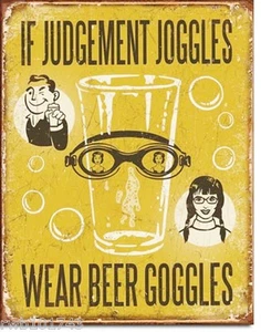 Wear Beer Goggles FUNNY TIN SIGN metal poster bar vtg retro glasses dorm decor - Picture 1 of 9