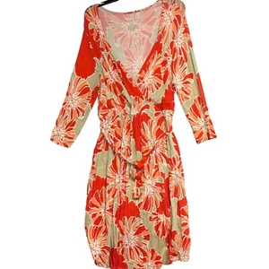 Liz Lange Maternity Dress XL Rayon/Spandex Floral Faux Wrap Stretch Red - Picture 1 of 4