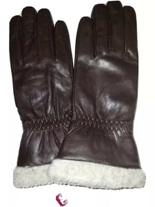 Grandoe Shearling Cuff Leather Gloves Women's, Brown, Large. - Picture 1 of 5