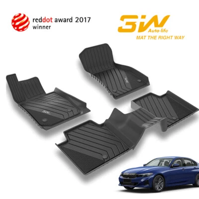 3W Floor Mats Anti-Slip for BMW 3 Series 2019-2025 TPE All Weather Waterproof - Image 1 of 4