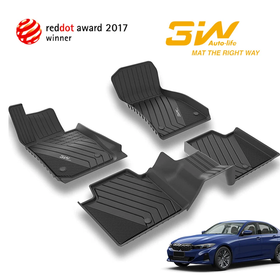 3W Floor Mats Anti-Slip for BMW 3 Series 2019-2025 TPE All Weather Waterproof - Image 1 of 4