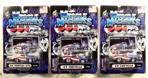 Muscle Machines 2001 '69 CHEVELLE x2, '66 PONTIAC GTO 9/11 1:64 Die Cast NEW SET - Picture 1 of 4