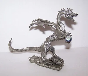 Ballena Bay Pewter DRAGON Bejeweled w/Crystal Ball 5" High 1984 Nesbitt Excellnt - Picture 1 of 7