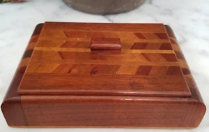 Vintage 1960s Parquet Marquetry Lidded Wood Box MCM - Picture 1 of 8