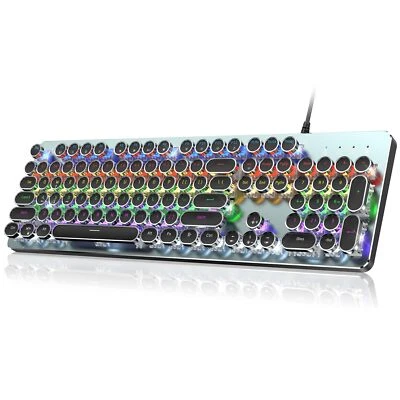 Typewriter Mechanical Gaming Keyboard Metal Panel Retro Punk Round Keycaps Cl... - Image 1 of 4