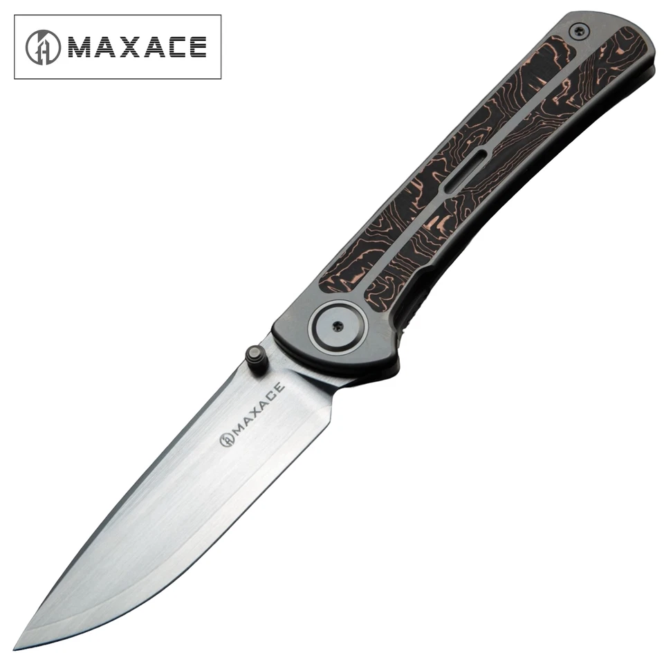 Maxace Peregrine ZDP-189 Satin Plain Blade Titanium Handles CF Inlays M09A