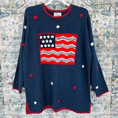 Quacker Factory Women's Sweater Size 1X Americana Pullover USA Flag 4th Of July - Image 1 of 4