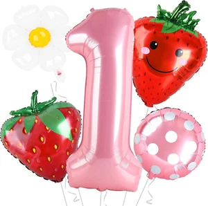 5Pcs Berry First Birthday Party Supplies 40 Inch Pink One Balloon for Sweet One - Picture 1 of 12