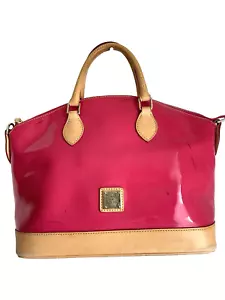 Dooney & Bourke Domed Satchel Hot Pink Patent Leather Natural Trim Zip Closure - Picture 1 of 19