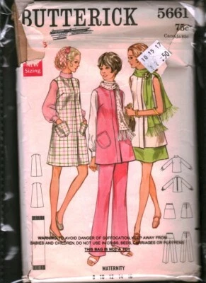 5661 Vintage Butterick Sewing Pattern Misses 1970s Maternity Jumper Blouse Skirt - Image 1 of 2