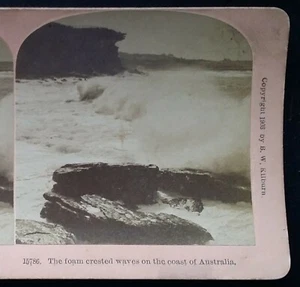 1903 Foam Crashed Waves en Australia, James M Davis, B.W. Kilburn Stereoview, SV - Imagen 1 de 3