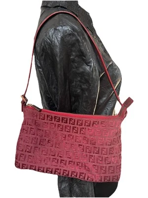 Bolso de Hombro Cartera Fendi Zucchino Pochette De Colección en Rojo Logo Nylon Foto 1 de 4