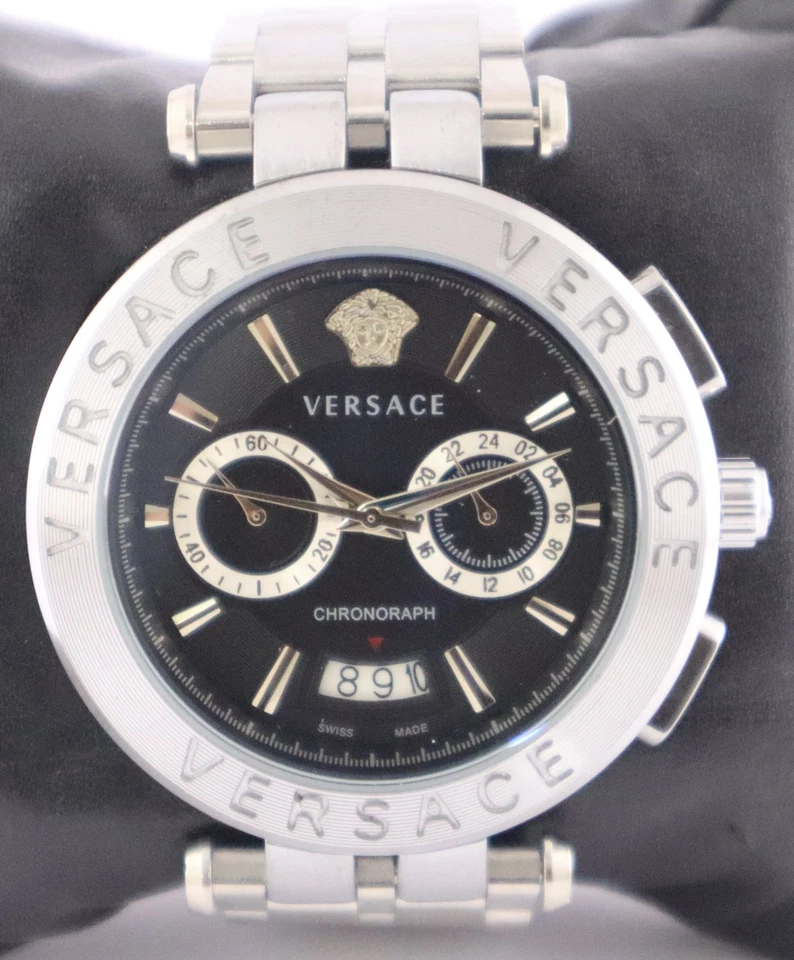 Reloj Pulsera Versace de Lujo para Hombres Cuarzo Cronógrafo Esfera Negra "Fecha" Banda de Acero Foto 1 de 4