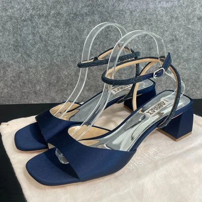 Sandalias Badgley Mischka Infinity 9 Azul Medianoche Satinado Tobillo Joya-Correa Formal - Imagen 1 de 4