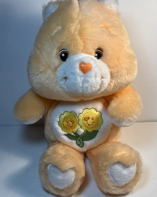Vintage 2002 Care Bear Peach Friend Plush Stuffed Toy Yellow Flowers - Image 1 of 4