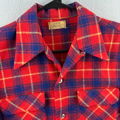 Vintage Arrow Shirt Mens Medium Loop Collar Camp Wool Flannel Sanforlan 50s 60s - Image 1 of 4