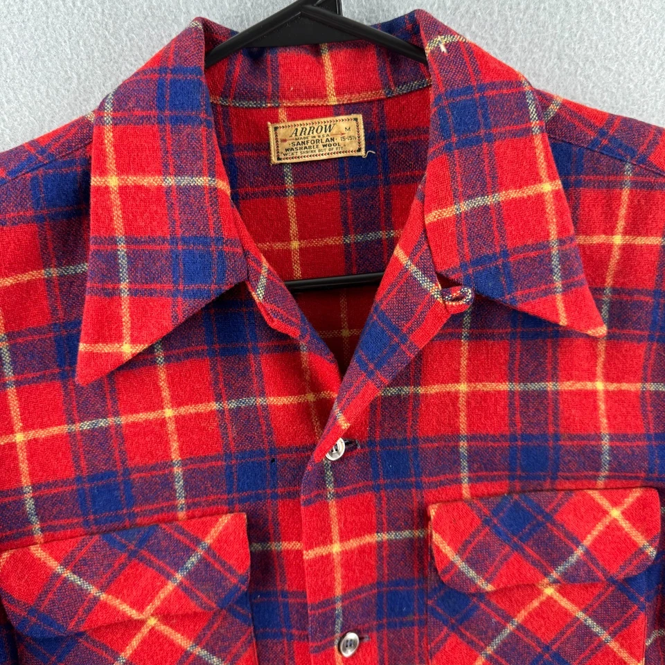 Vintage Arrow Shirt Mens Medium Loop Collar Camp Wool Flannel Sanforlan 50s 60s - Image 1 of 4