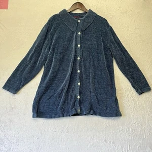 Denim & Co Womens Corduroy Button Up Shirt 1XL Blue Long Sleeve Button Up Collar - Picture 1 of 9