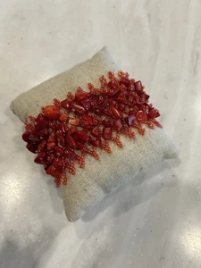 Rote Koralle Chip & Rocailles Strick Armband 8" Cluster Grob Böhmisch - Bild 1 von 7