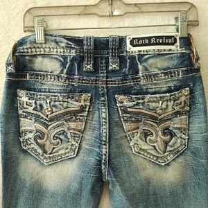 Rock Revival Jeans Tama Mid Rise Boot Größe 26 x 31 Distressed Stretch Bling - Bild 1 von 16