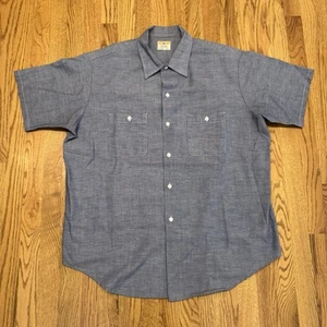 Vintage Penneys Big Mac Penn Prest Button Shirt Fits Size XL Chambray Blue Vtg - Picture 1 of 6